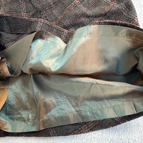 Kenzo Paris Womens Taupe Plaid Wool Blend Skirt Size 40 Flower Embossed Lined - Picture 6 of 10